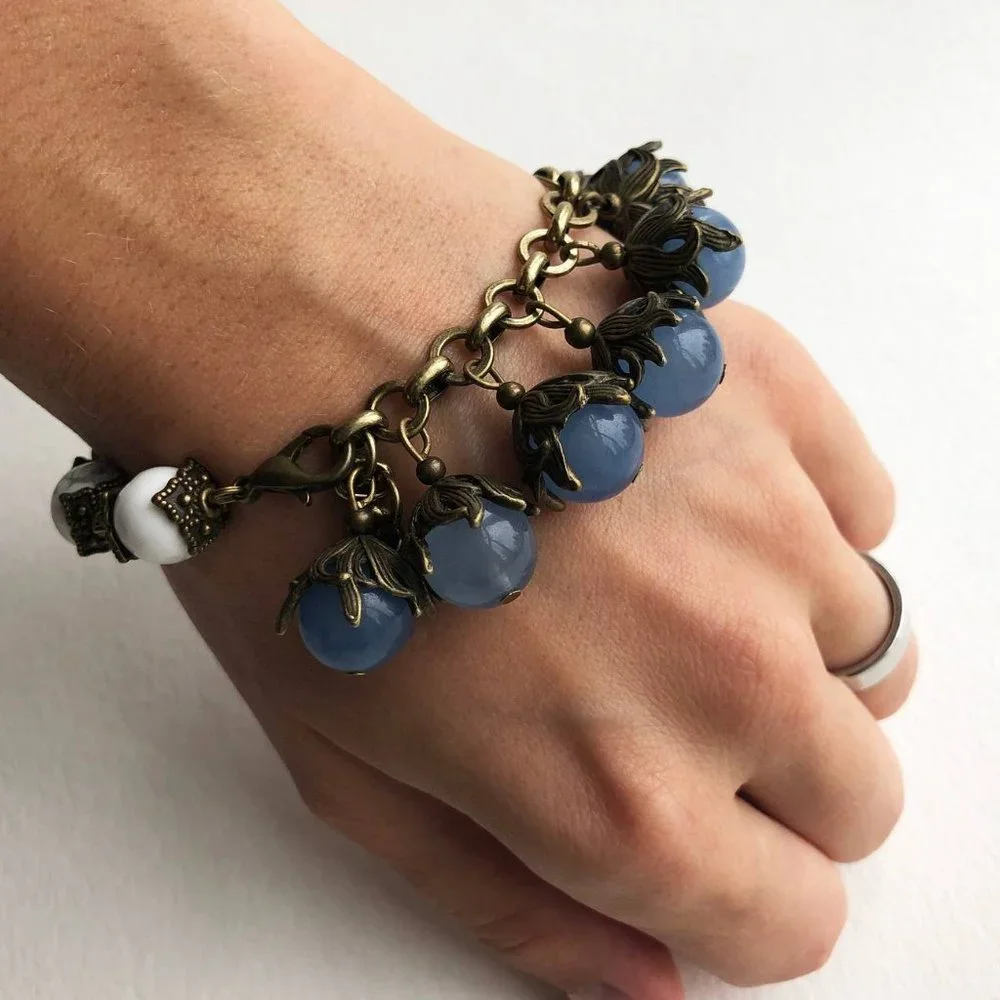 Multi stone bracelet boho, unusual handmade jewelry